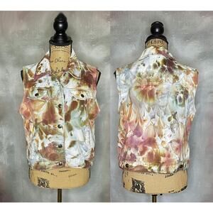 Talbots Denim Vest, Tie Dye Denim Vest, Ice Dye Marble Watercolor Trucker Vest